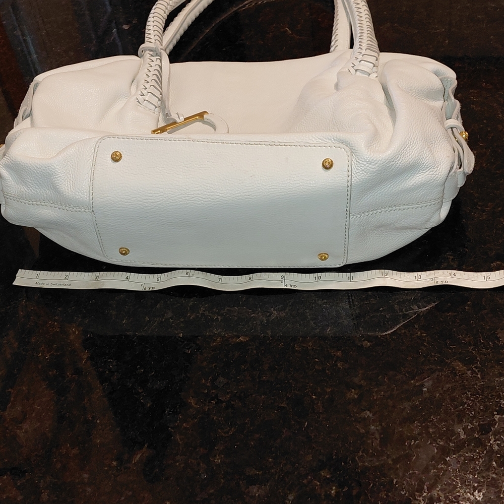 Ferragamo Gancini Satchel Tote Soft Off White Pebbled Leather! - Picture 13 of 16